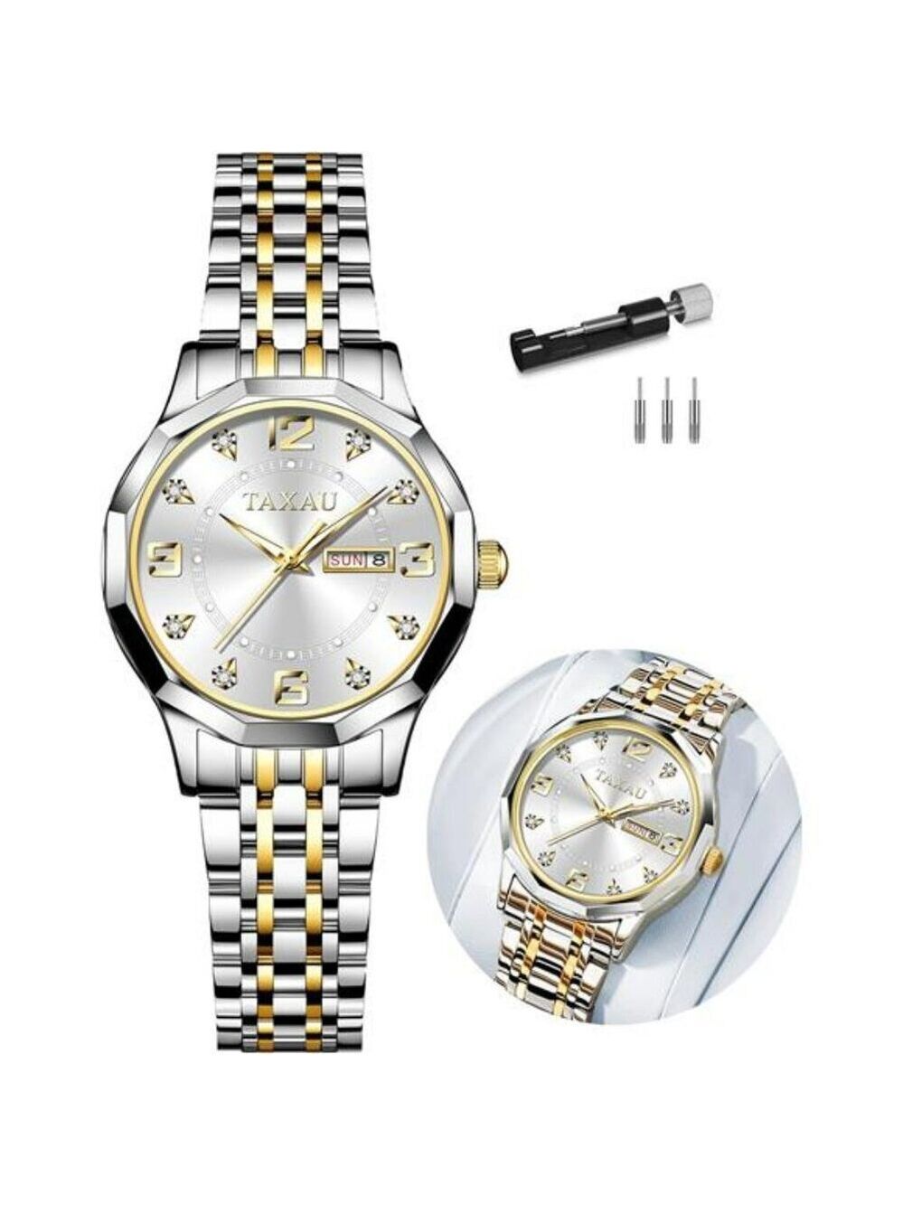 Taxau Womens Luxury Diamond Watch Gold Silver Waterproof Quartz Small Wrist